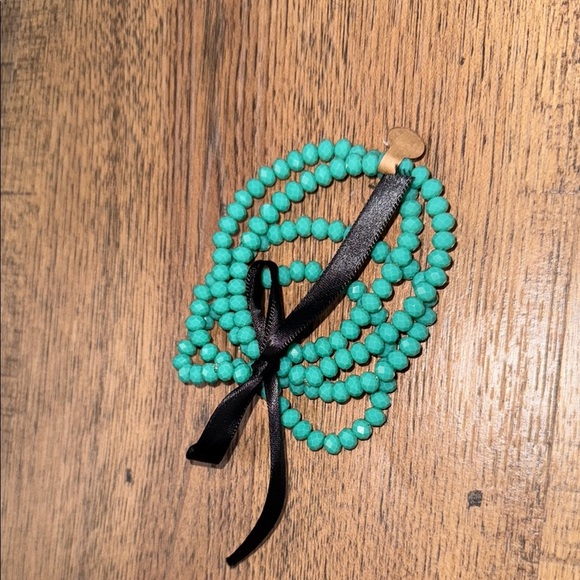 TURQUOISE Beaded Bracelet with Black Ribbon - Picture 1 of 2